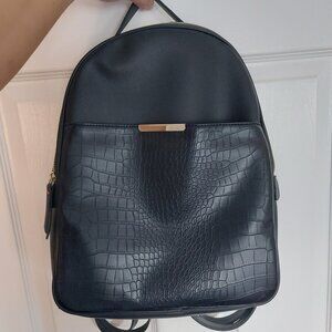 Black faux-leather backpack